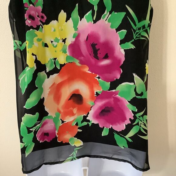 Chenault Black Floral Cottagecore Summer Ruffle Collar Artsy Flowy Top PS - Picture 9 of 11